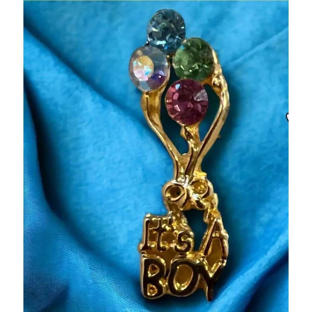"It's A Boy" Balloon Rhinestone Pin - Picture 2 of 6